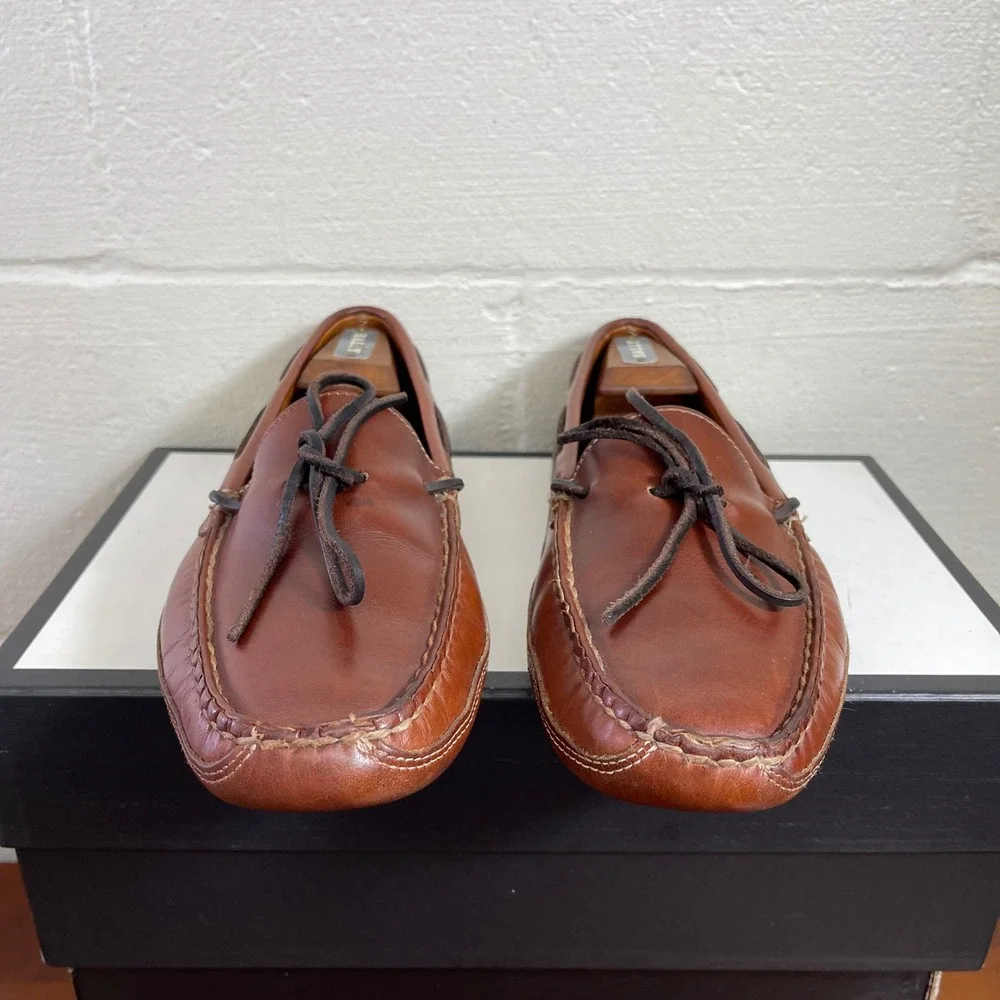 LL Bean Moccasin Slippers Brown Leather Double Sole Slip On Men's Size 10 D